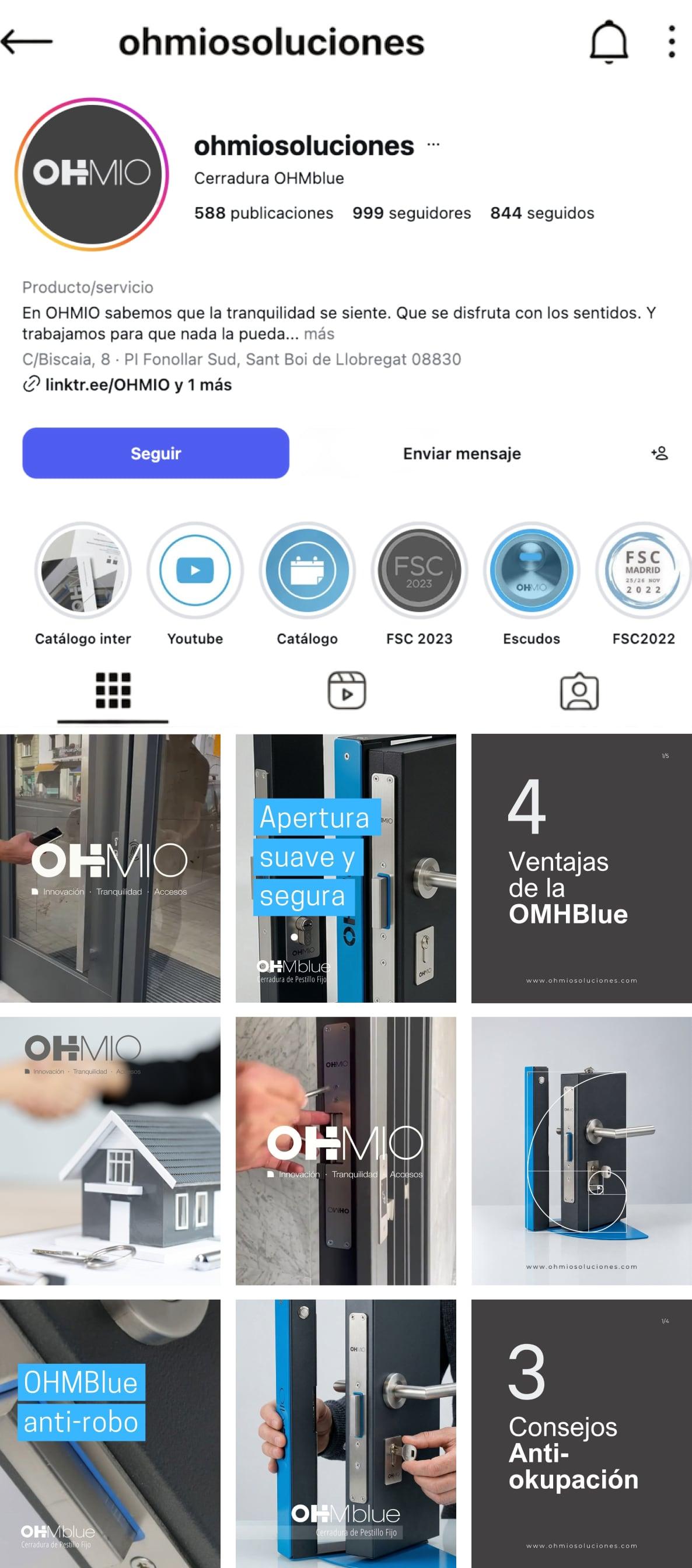 Perfil de Instagram de @ohmiosoluciones con su feed de publicaciones